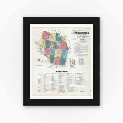 Old map wall art mockup — black gallery frame with white mat — Sanborn Fire Insurance Map from Haddonfield, Camden County, New Jersey (1923) - Complete Map Set