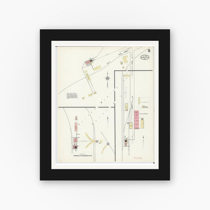 Old map wall art mockup — black gallery frame with white mat — Sanborn Fire Insurance Map from Eveleth, Saint Louis County, Minnesota (1912), Sheet #0008