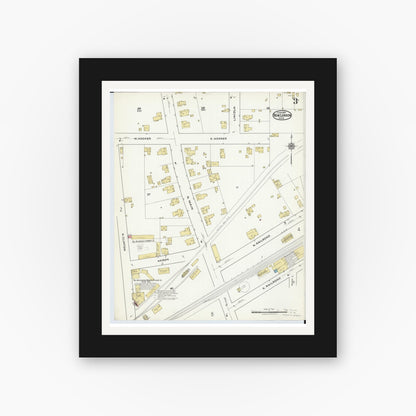 Old map wall art mockup — black gallery frame with white mat — Sanborn Fire Insurance Map from New London, Huron County, Ohio (1921), Sheet #0003