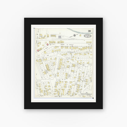 Old map wall art mockup — black gallery frame with white mat — Sanborn Fire Insurance Map from East Liverpool, Columbiana County, Ohio (1913), Sheet #0020