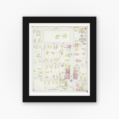 Old map wall art mockup — black gallery frame with white mat — Sanborn Fire Insurance Map from Willoughby, Lake County, Ohio (1893), Sheet #0002