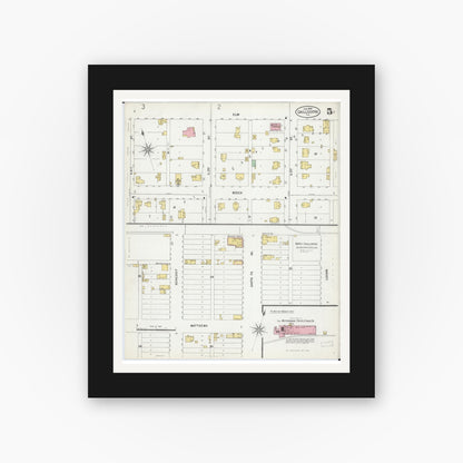 Old map wall art mockup — black gallery frame with white mat — Sanborn Fire Insurance Map from Chillicothe, Peoria County, Illinois (1899), Sheet #0005