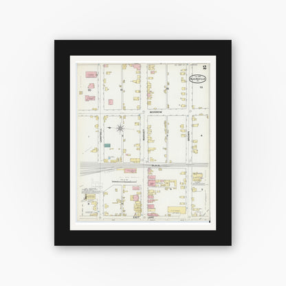 Old map wall art mockup — black gallery frame with white mat — Sanborn Fire Insurance Map from Blairsville, Indiana County, Pennsylvania (1892), Sheet #0002