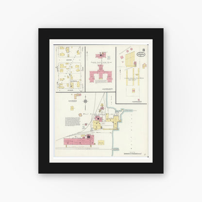 Old map wall art mockup — black gallery frame with white mat — Sanborn Fire Insurance Map from Shawano, Shawano County, Wisconsin (1913), Sheet #0008