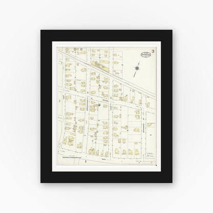 Old map wall art mockup — black gallery frame with white mat — Sanborn Fire Insurance Map from Riverhead, Suffolk County, New York (1909), Sheet #0003