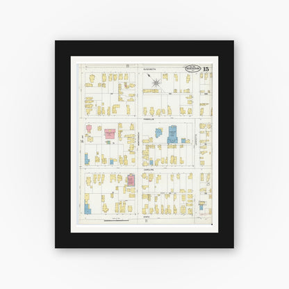 Old map wall art mockup — black gallery frame with white mat — Sanborn Fire Insurance Map from Ogdensburg, St. Lawrence County, New York (1904), Sheet #0015