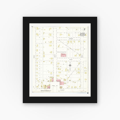 Old map wall art mockup — black gallery frame with white mat — Sanborn Fire Insurance Map from Cincinnati, Appanoose County, Iowa (1913), Sheet #0002