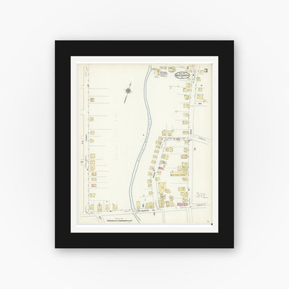 Old map wall art mockup — black gallery frame with white mat — Sanborn Fire Insurance Map from Montgomery, Lycoming County, Pennsylvania (1912), Sheet #0003