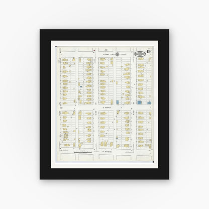 Old map wall art mockup — black gallery frame with white mat — Sanborn Fire Insurance Map from Traverse City, Grand Traverse County, Michigan (1920), Sheet #0019