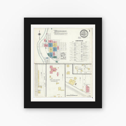 Old map wall art mockup — black gallery frame with white mat — Sanborn Fire Insurance Map from Gas City, Grant County, Indiana (1911) - Complete Map Set