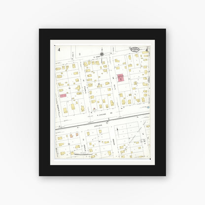 Old map wall art mockup — black gallery frame with white mat — Sanborn Fire Insurance Map from Sturgis, Saint Joseph County, Michigan (1923), Sheet #0004