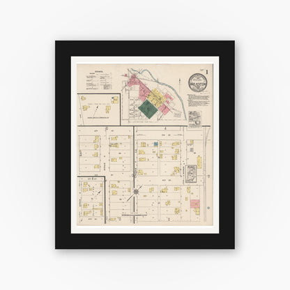 Old map wall art mockup — black gallery frame with white mat — Sanborn Fire Insurance Map from Walkerton, Saint Joseph County, Indiana (1922), Sheet #0001
