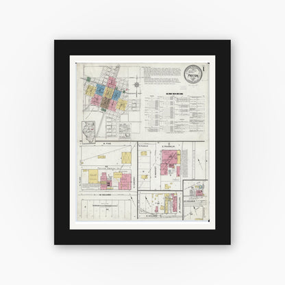 Old map wall art mockup — black gallery frame with white mat — Sanborn Fire Insurance Map from Paxton, Ford County, Illinois (1921) - Complete Map Set