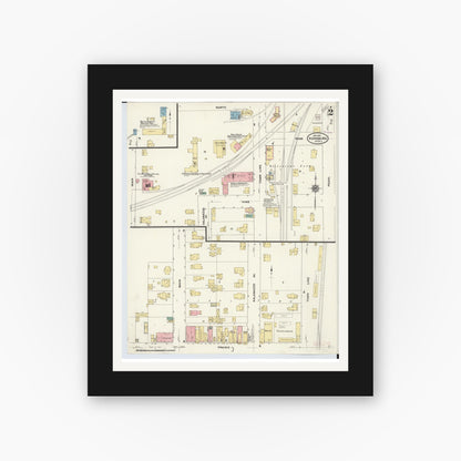 Old map wall art mockup — black gallery frame with white mat — Sanborn Fire Insurance Map from Vicksburg, Kalamazoo County, Michigan (1910), Sheet #0002