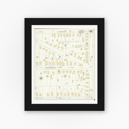 Old map wall art mockup — black gallery frame with white mat — Sanborn Fire Insurance Map from Beloit, Rock County, Wisconsin (1908), Sheet #0025