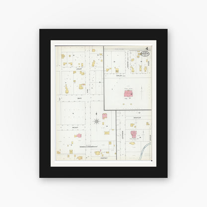 Old map wall art mockup — black gallery frame with white mat — Sanborn Fire Insurance Map from Robinson, Crawford County, Illinois (1899), Sheet #0004