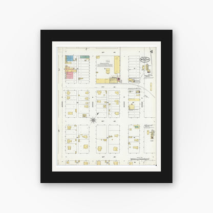 Old map wall art mockup — black gallery frame with white mat — Sanborn Fire Insurance Map from McGregor, McLennan County, Texas (1904), Sheet #0004