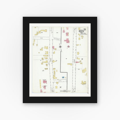 Old map wall art mockup — black gallery frame with white mat — Sanborn Fire Insurance Map from Webster, Worcester County, Massachusetts (1920), Sheet #0021