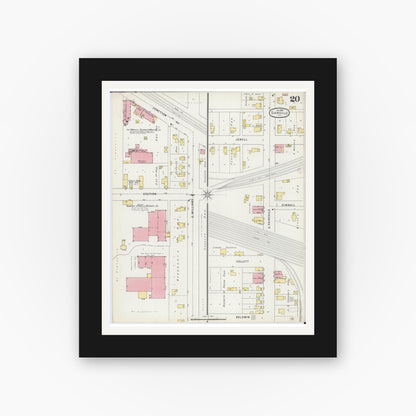 Old map wall art mockup — black gallery frame with white mat — Sanborn Fire Insurance Map from Danville, Vermilion County, Illinois (1895), Sheet #0020