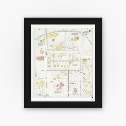 Old map wall art mockup — black gallery frame with white mat — Sanborn Fire Insurance Map from Mount Clemens, Macomb County, Michigan (1903), Sheet #0014