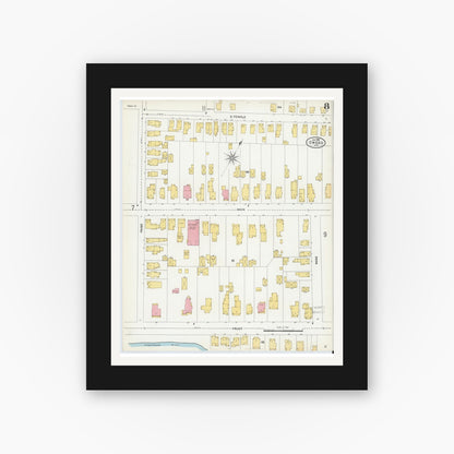 Old map wall art mockup — black gallery frame with white mat — Sanborn Fire Insurance Map from Owego, Tioga County, New York (1904), Sheet #0008