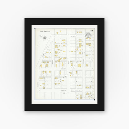 Old map wall art mockup — black gallery frame with white mat — Sanborn Fire Insurance Map from Red Jacket, Houghton County, Michigan (1900), Sheet #0017
