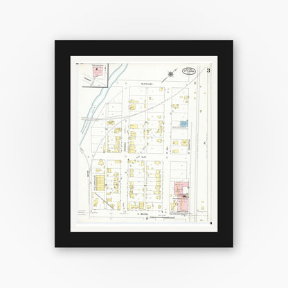 Old map wall art mockup — black gallery frame with white mat — Sanborn Fire Insurance Map from Ottumwa, Wapello County, Iowa (1909), Sheet #0003