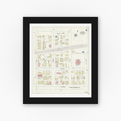 Old map wall art mockup — black gallery frame with white mat — Sanborn Fire Insurance Map from Delphi, Carroll County, Indiana (1906), Sheet #0004