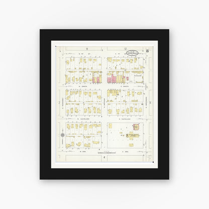 Old map wall art mockup — black gallery frame with white mat — Sanborn Fire Insurance Map from Spring Valley, Bureau County, Illinois (1913), Sheet #0008