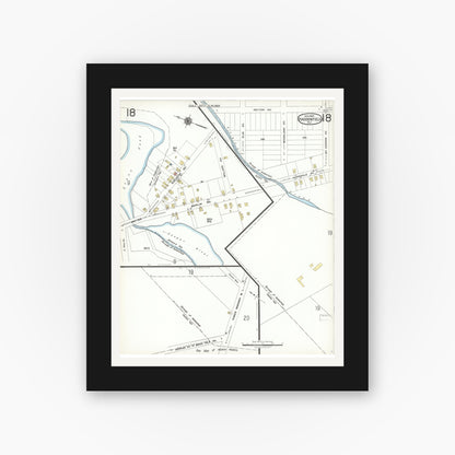 Old map wall art mockup — black gallery frame with white mat — Sanborn Fire Insurance Map from Haddonfield, Camden County, New Jersey (1923), Sheet #0018
