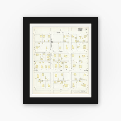 Old map wall art mockup — black gallery frame with white mat — Sanborn Fire Insurance Map from Orange, Orange County, Texas (1914), Sheet #0005