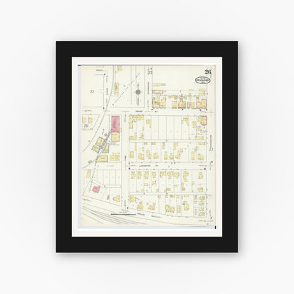 Old map wall art mockup — black gallery frame with white mat — Sanborn Fire Insurance Map from Menominee, Menominee County, Michigan (1913), Sheet #0026