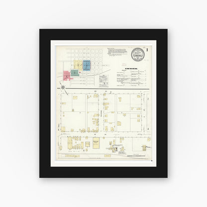 Old map wall art mockup — black gallery frame with white mat — Sanborn Fire Insurance Map from Floresville, Wilson County, Texas (1912) - Complete Map Set