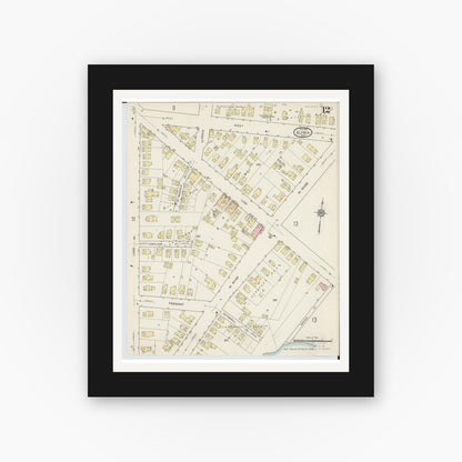 Old map wall art mockup — black gallery frame with white mat — Sanborn Fire Insurance Map from Elyria, Lorain County, Ohio (1915), Sheet #0012