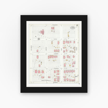 Old map wall art mockup — black gallery frame with white mat — Sanborn Fire Insurance Map from El Paso, El Paso County, Texas (1900), Sheet #0004