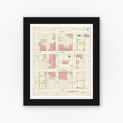 Old map wall art mockup — black gallery frame with white mat — Sanborn Fire Insurance Map from Paducah, Cottle County, Texas (1921), Sheet #0002