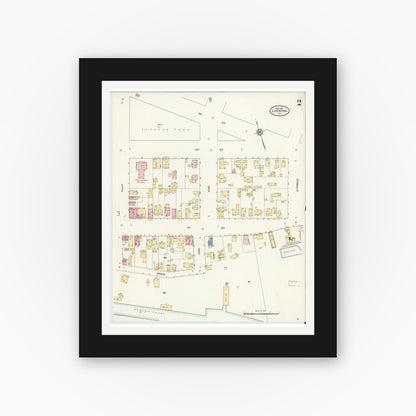 Old map wall art mockup — black gallery frame with white mat — Sanborn Fire Insurance Map from Liverpool, Onondaga County, New York (1911), Sheet #0002
