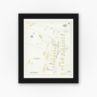 Old map wall art mockup — black gallery frame with white mat — Sanborn Fire Insurance Map from Peabody, Essex County, Massachusetts (1907), Sheet #0008