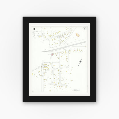 Old map wall art mockup — black gallery frame with white mat — Sanborn Fire Insurance Map from Arp, Smith County, Texas (1939), Sheet #0003