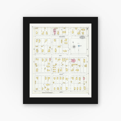 Old map wall art mockup — black gallery frame with white mat — Sanborn Fire Insurance Map from Dundee, Kane County, Illinois (1905), Sheet #0007