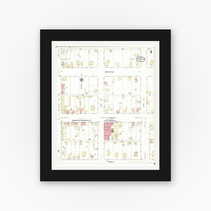 Old map wall art mockup — black gallery frame with white mat — Sanborn Fire Insurance Map from Pella, Marion County, Iowa (1911), Sheet #0004