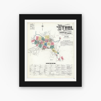 Old map wall art mockup — black gallery frame with white mat — Sanborn Fire Insurance Map from Athol, Worcester County, Massachusetts (1911), Sheet #0001