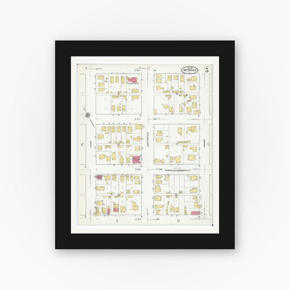 Old map wall art mockup — black gallery frame with white mat — Sanborn Fire Insurance Map from Metropolis, Massac County, Illinois (1921), Sheet #0005