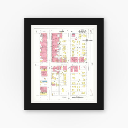 Old map wall art mockup — black gallery frame with white mat — Sanborn Fire Insurance Map from Webster City, Hamilton County, Iowa (1923), Sheet #0004