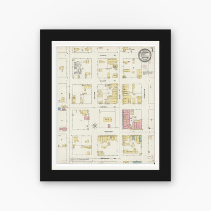 Old map wall art mockup — black gallery frame with white mat — Sanborn Fire Insurance Map from Bartow, Polk County, Florida (1895) - Complete Map Set