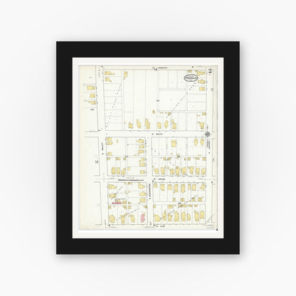 Old map wall art mockup — black gallery frame with white mat — Sanborn Fire Insurance Map from Franklin, Johnson County, Indiana (1916), Sheet #0002