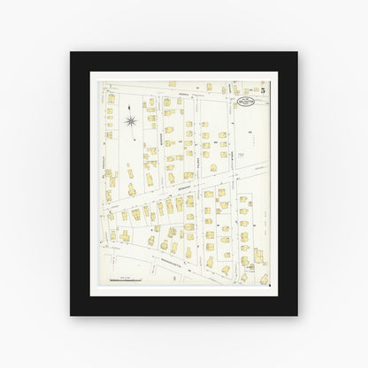Old map wall art mockup — black gallery frame with white mat — Sanborn Fire Insurance Map from Arlington, Middlesex County, Massachusetts (1908), Sheet #0005