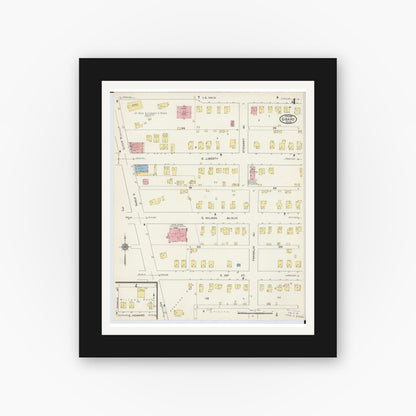 Old map wall art mockup — black gallery frame with white mat — Sanborn Fire Insurance Map from Girard, Trumbull County, Ohio (1915), Sheet #0004
