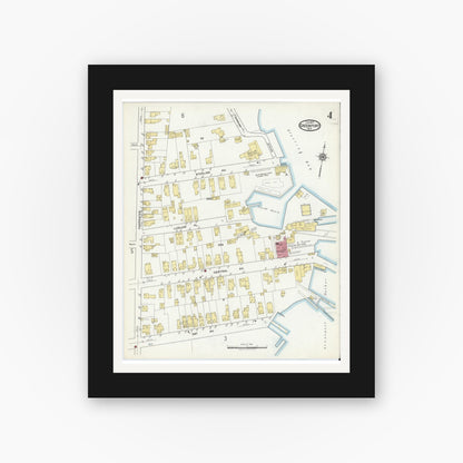 Old map wall art mockup — black gallery frame with white mat — Sanborn Fire Insurance Map from Greenport, Suffolk County, New York (1917), Sheet #0004