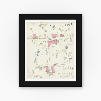 Old map wall art mockup — black gallery frame with white mat — Sanborn Fire Insurance Map from Mount Airy, Surry County, North Carolina (1891), Sheet #0002